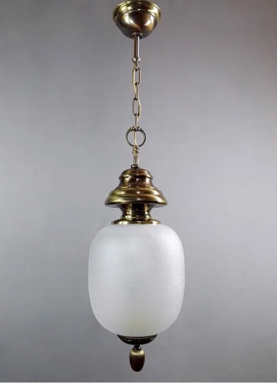 Vintage Italian Brass Pendant Lamp with Frosted Glass – 1960s/1970s (photo 2 of 10)
