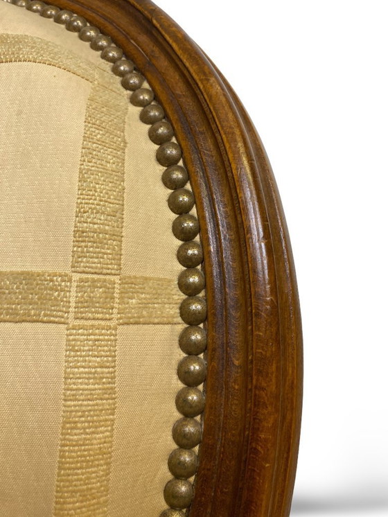 Image 1 of 2x Louis XVI medallion chairs - XIXth century - Cream/honey color