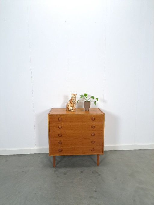 Commode danoise en teck à 5 tiroirs