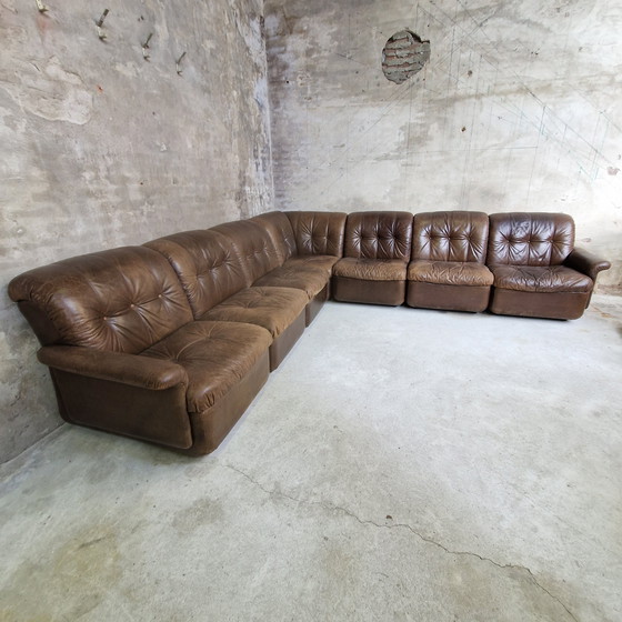 Image 1 of Sofá modular de los años 70 con elementos marrones y sofá de cuero.