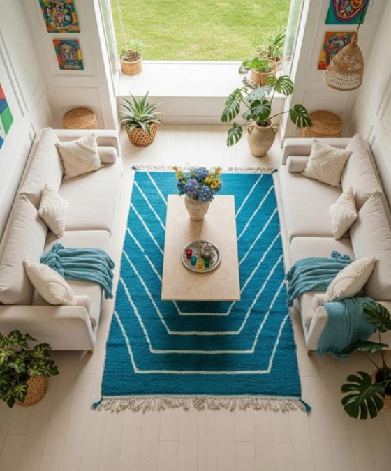 Image 1 of Off-white Moroccan rug with geometric patterns, 250cm x 150cm