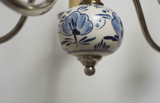 Image 1 of Antique Delft Blue Porcelain Chandelier Dutch Ceramic Ceiling Light Blue White Farmhouse Cottagecore Lighting