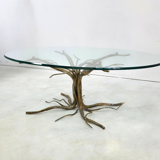 Image 1 of Salvino Marsura table tree root brass glass design vintage