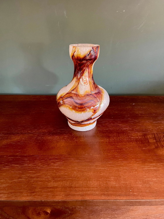 Foam Glass, Mid-Century Vase by Spiegelau with Brown Inclusions, Studio Glass, Hand-blown, Unused with Label (photo 6 of 8)