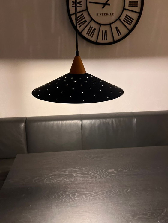 Image 1 of Herda B.V. hanglamp – jaren ’60/’70 – staal, massief hout – uitzonderlijke staat