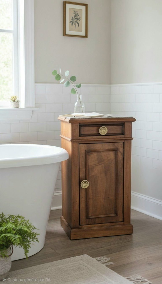 Comodino stile Luigi Filippo - Legno e marmo grigio, Epoca XIX secolo, Comodini, Marrone (foto 10 di 15)