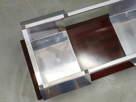 Table basse italienne en chrome, verre fumé et bois, années 70, style Willy Rizzo – Tables basses, Wood (photo 4 of 13)