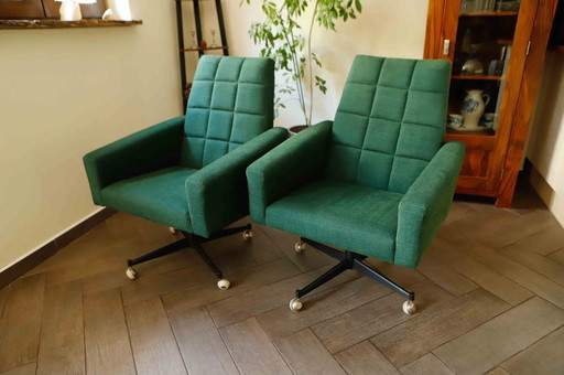 Pair of Retro Swivel Chairs on Casters 