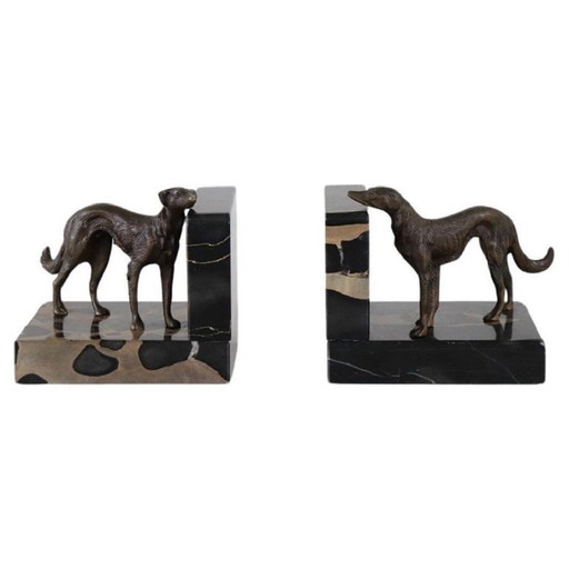 Art Deco Bookends With Bronze Greyhounds And Marble Base