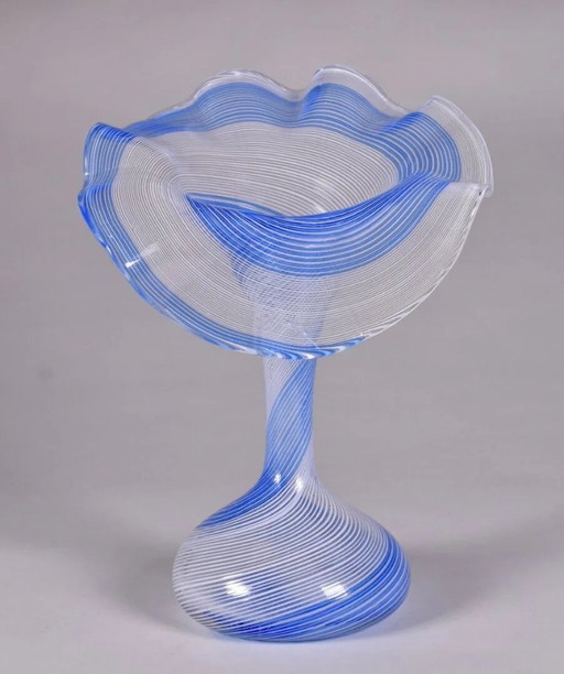 Murano vase by Dino Martens for Aureliano Toso – Blue & white filigree – Italian design
