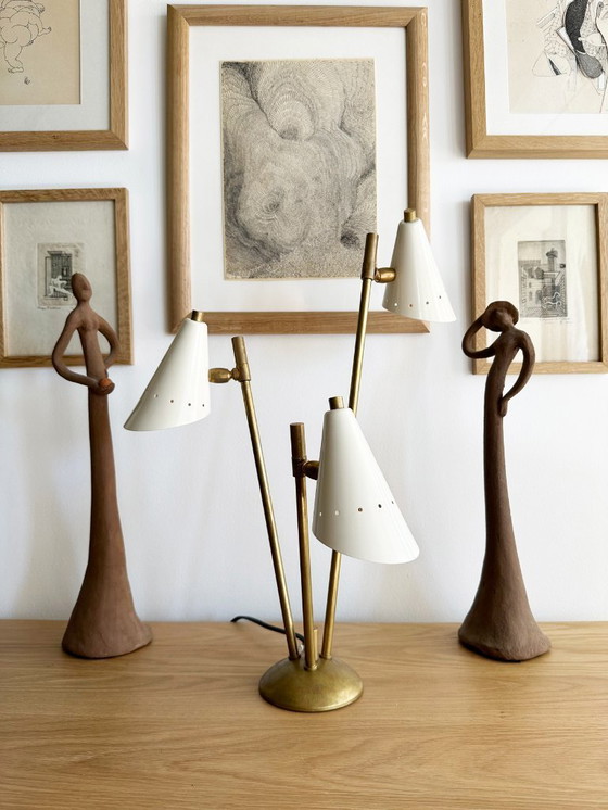 Image 1 of Italiaanse koperen lamp met drie koppen, ontwerp 50