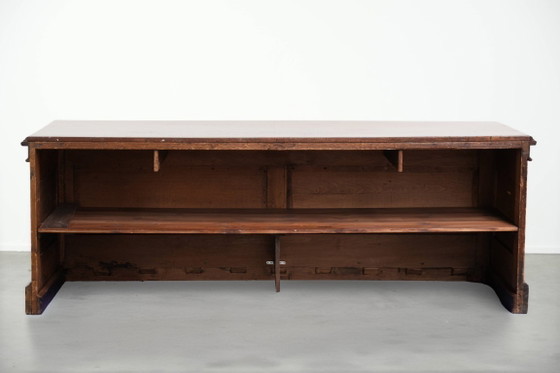 Image 1 of Large antique English shop counter/fabric counter from the 19th century with a luxurious appearance and brass rulers in the top.