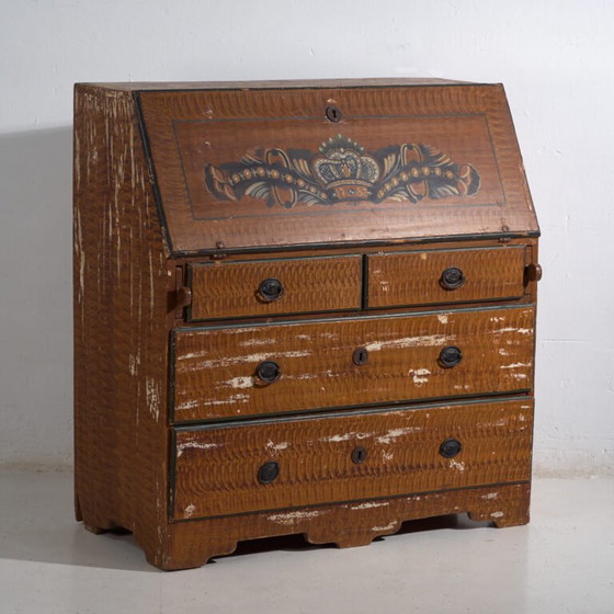 Antique Swedish painted slant front desk – Scandinavian folk bureau – Year 1783 – Wood (photo 9 of 40)