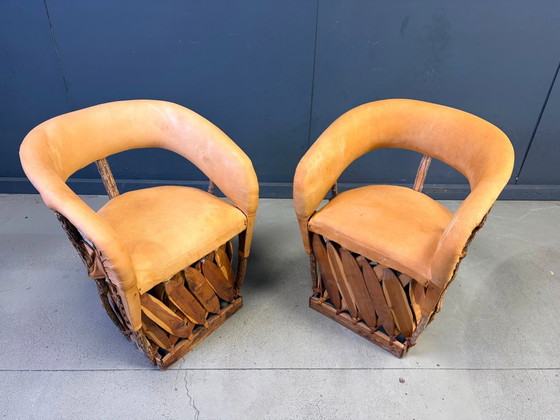 Set di 2 sedie da pranzo messicane in stile Art Populaire vintage, anni '70. – Leather, Wood (photo 3 of 11)
