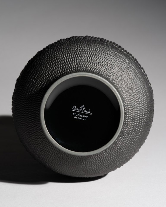 Image 1 of ROSENTHAL Vase Duo STRUCTURA RIBS Bisque Porcelaine Noire Elsa Fischer-Treyden