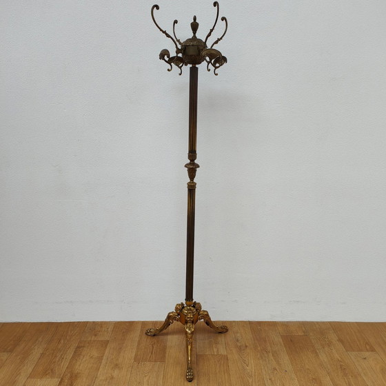 Image 1 of Brass gold rococo standing coat rack Hollywood Regency hall tree