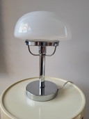 Lampe champignon, style vintage, chrome et verre blanc mat
