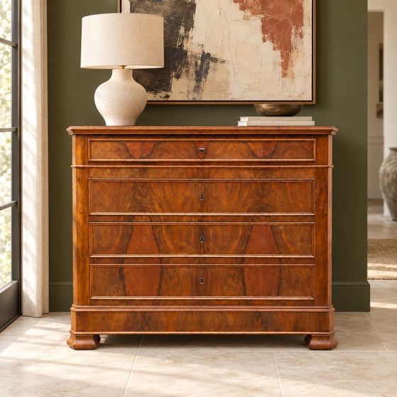 Louis-Philippe style walnut chest of drawers with four drawers, Wood, Brown (photo 10 of 10)
