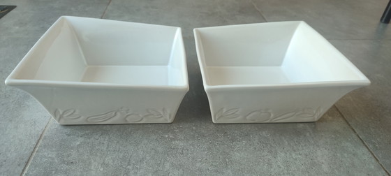 Juego de dos fuentes cuadradas asimétricas para gratinar, numeradas por BCI, fabricadas en Francia. (photo 2 of 15)