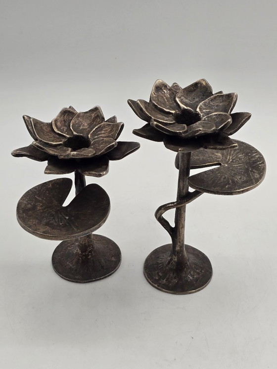 Image 1 of Brutalist bronze candlesticks