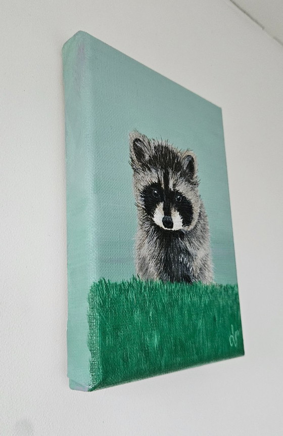 Image 1 of Handmade acrylic painting baby raccoon