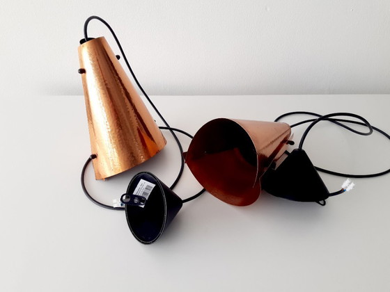 Image 1 of Set di 2 lampade a sospensione brutaliste in rame di E.S. Horn Aalestrup, anni '60