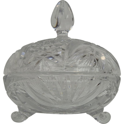 Vintage kunstgeslepen glazen pot, Tsjechoslowakije 1960