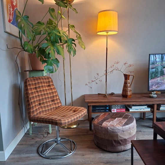 Image 1 of Mid Century Design Vloerlamp, 60 Ties. Brass En Palissanderhout.