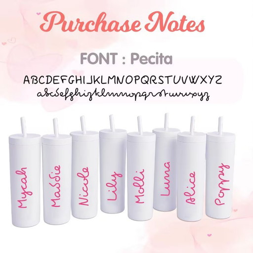 Custom Name Tumbler with Straw and Lid – White Water Bottle Skinny Cup, Pink Love Vacation Cup, bridesmaid wedding gifts, bachel