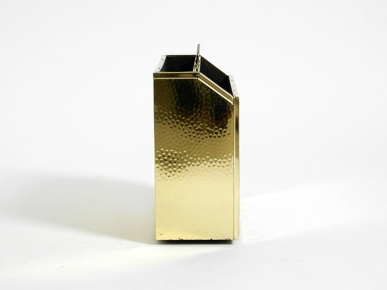 Image 1 of Extraordinary 1980s newspaper rack made of brass and wood in Hollywood Regency design