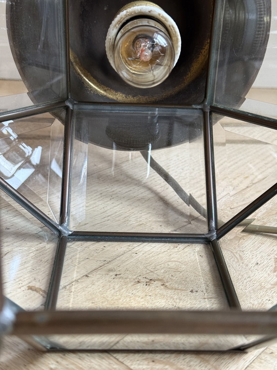 Image 1 of Amsterdamse School lantaarnlamp,messing/koper,facet geslepen glas