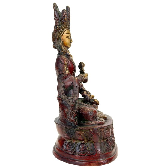 Tibetische Vajrasattva Bronze Himalaya Zweifarbige Patina Statue 22 cm – Bildhauerei (photo 4 of 10)