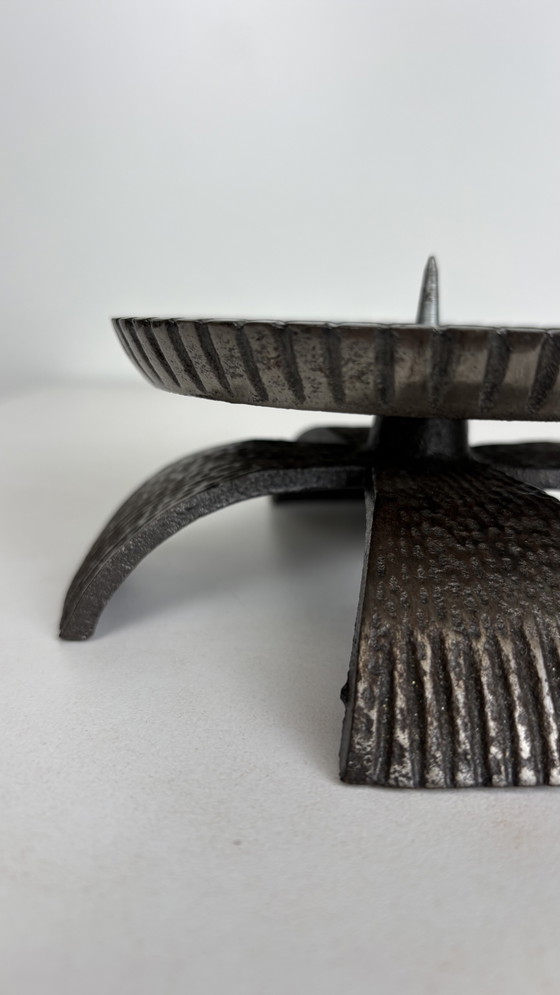 Image 1 of Vintage anthracite metal Brutalist candlestick Japanese design