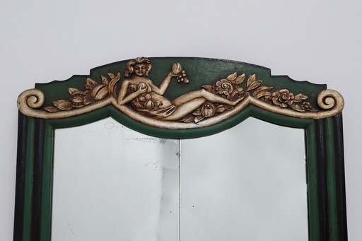 Miroir sculpté vert Art déco français, années 1930