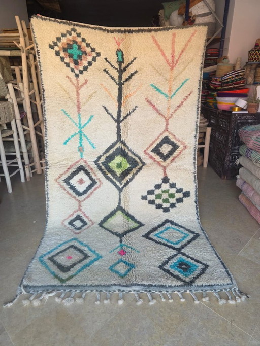 Tappeto marocchino Azilal color crema turchese 260 x 148 cm