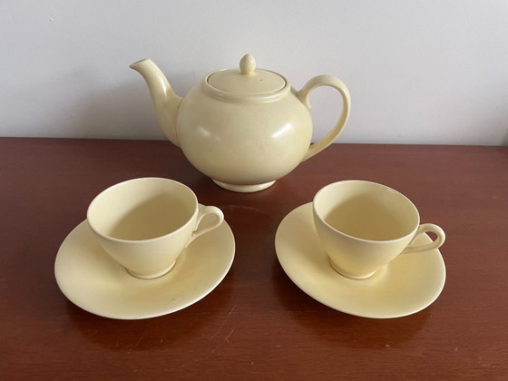 Image 1 of Plateelbakkerij Zuid Holland - Teiera Art Déco gialla + tazze e piattini