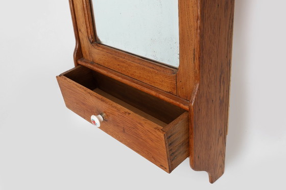 Image 1 of Art Deco houten wandkast met spiegeldeur en 2 laden, Frankrijk ca. 1900