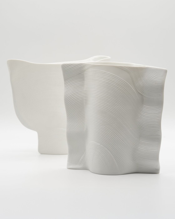 Image 1 of Art Vase Duo Rosenthal Studio Line Design Johan van Loon Fine Porcelain 80s 18cm