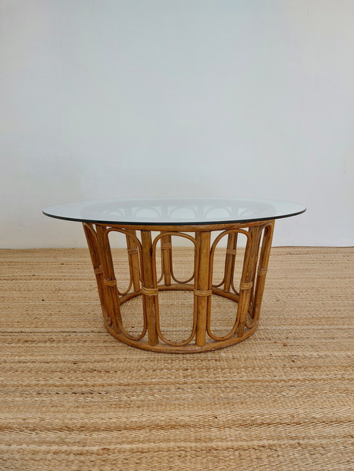Table basse vintage en bambou / verre