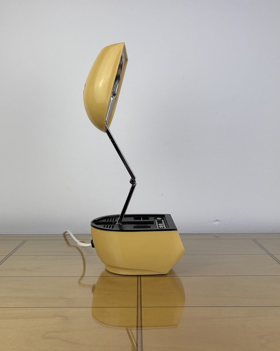 Image 1 of Lamp Table + Clock Vintage Clock - Lamp Zeitlicht Timco 1970s Bedside Lamp 70s Digital Alarm Clock Mid Century Modern Space Age