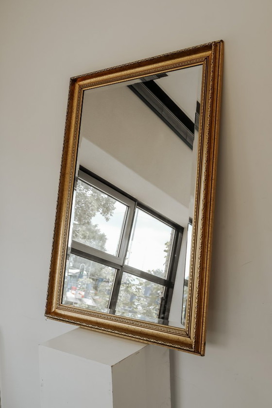 Image 1 of Specchio vintage XL sfaccettato con cornice dorata
