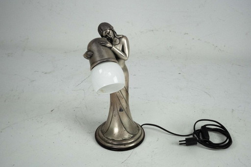 Silver Vermeil Figural Table Lamp with Opaline Glass. Italy 1960s