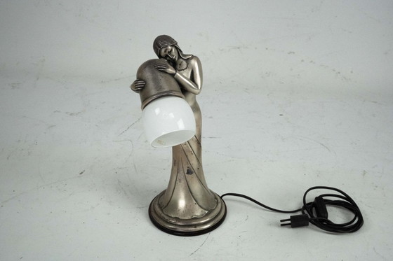 Image 1 of Silver Vermeil Figural Table Lamp with Opaline Glass. Italy 1960s