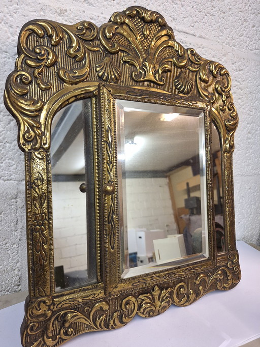 Antique brass mirror cabinet