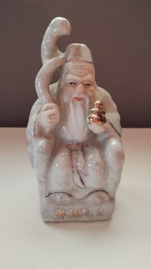 Mid-Century Chinoiserie Crackle-Glaze Shouxing – God of Longevity (11cm)