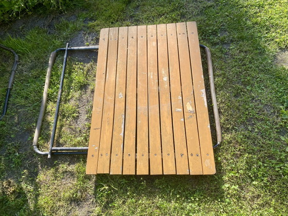 Image 1 of 4x Vintage Folding Chair + Table GDR Seating Set Germany Rare
