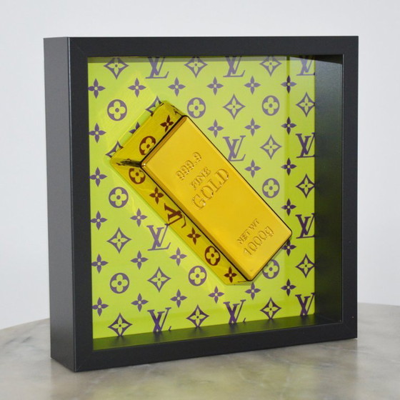 Image 1 of nLm - Gold Bar on Louis Vuitton Style Purple/Green - Decorative Object