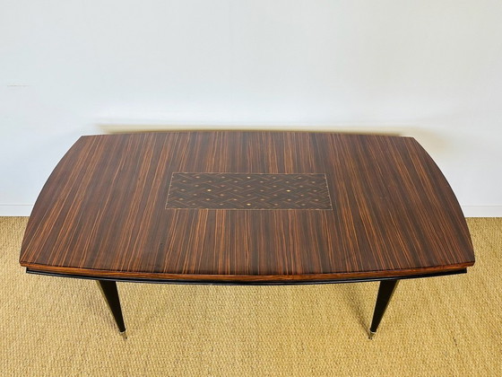 Image 1 of Art Deco modernistische eettafel met marqueterie van Macassar ebbenhout, 1940