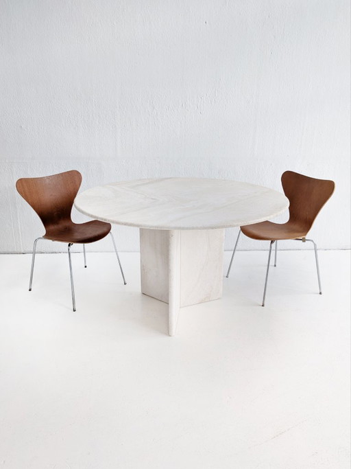 Round Travertine Dining Table 1980's