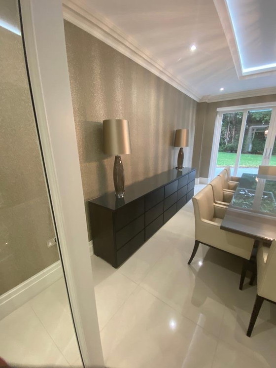 Image 1 of Dining Table with Solid Wood Top 280cm x 120cm in Greyed Oak with Protective Glass Top